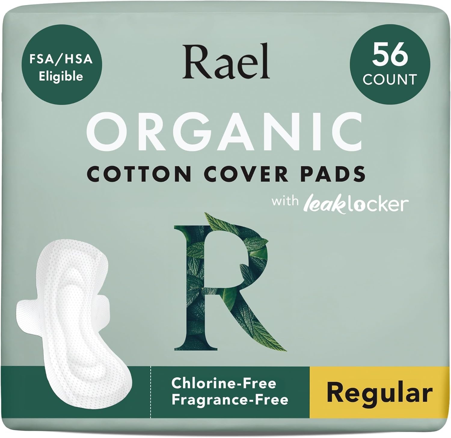 Pads for Women, Organic Cotton Cover - Moderate Absorbency, Feminine Care, Ultra Thin, Sanitary Napkins with Wings, Unscented (Regular, 56 Total)