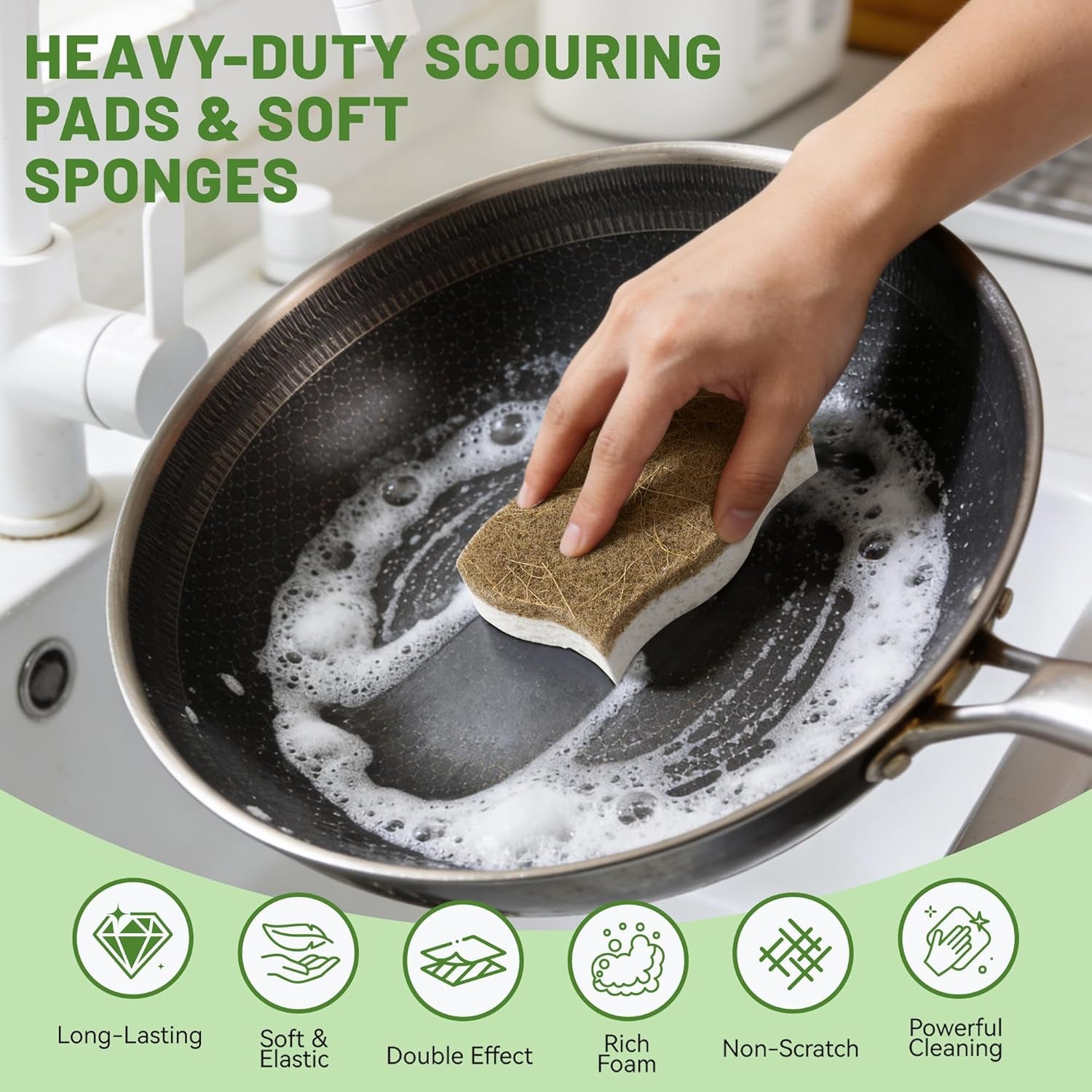 12 Pack Natural Cellulose Sponges for Dishes - Non-Scratch Kitchen Scrub Sponges - 100% Biodegradable & Eco-Friendly Cleaning Sponges for Non-Stick Cookware, Bathroom & Household