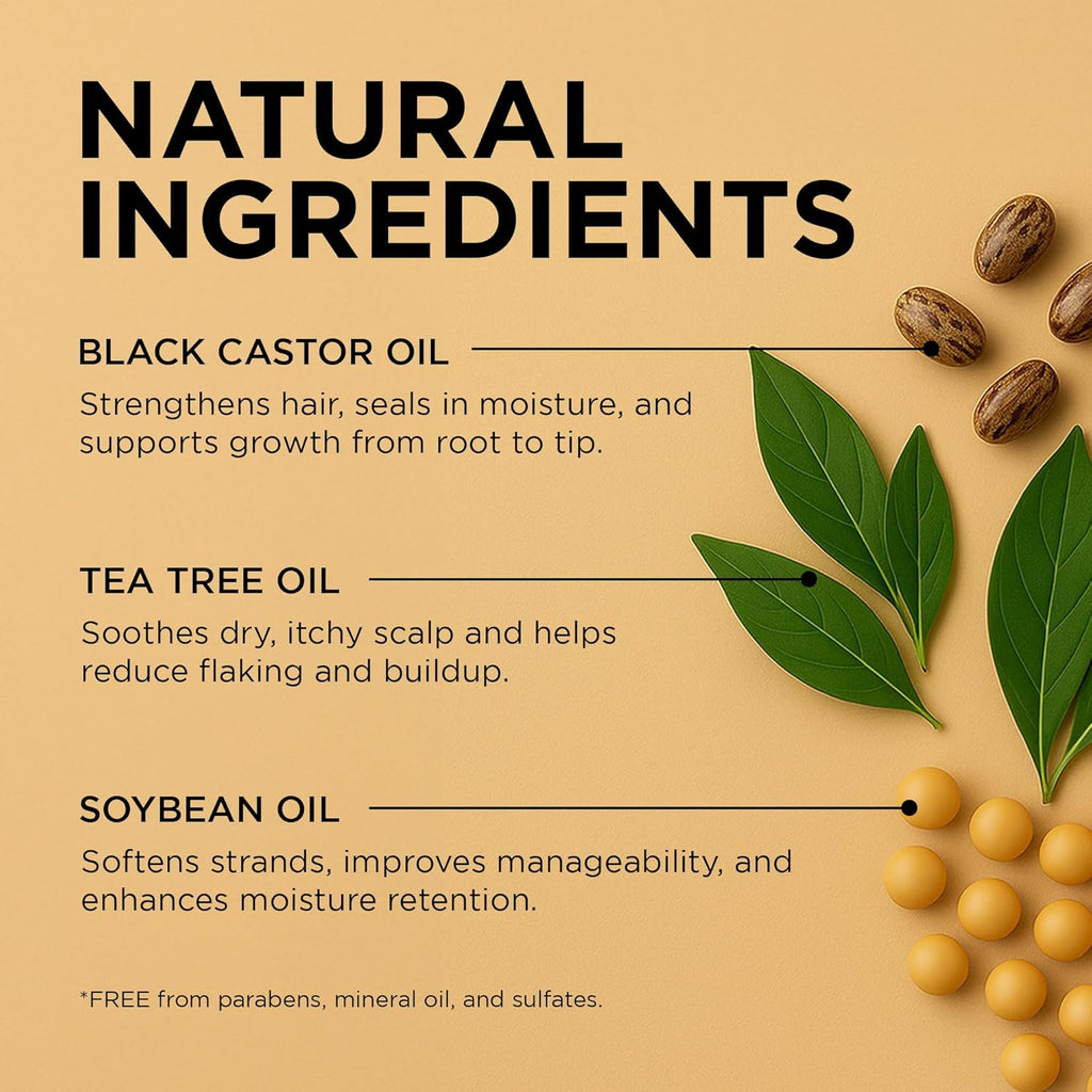 Black Castor Miracle Hair & Scalp Sealing Oil – Hair Oil with Black Castor, Tea Tree & Soybean Oil for Moisture Lock, Scalp Relief & Growth Support | 6Oz