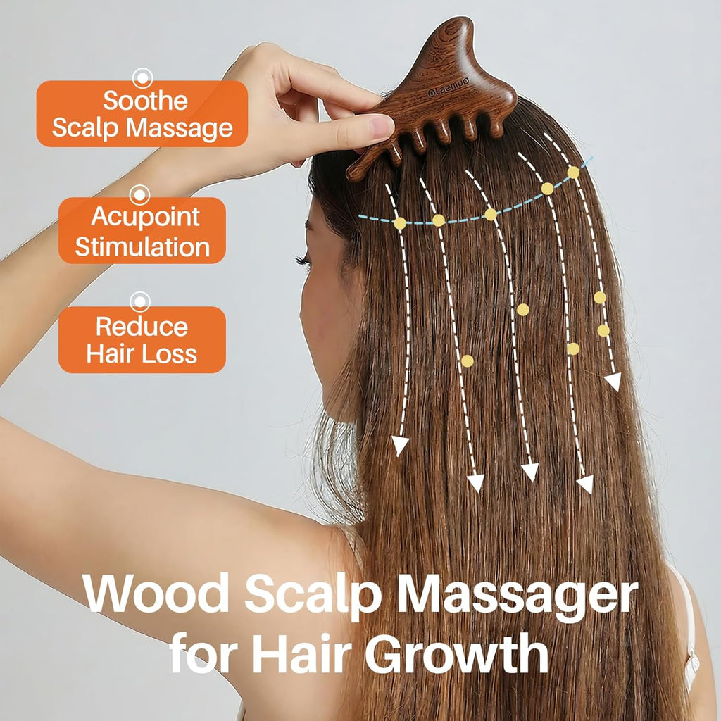 4 in 1 Gua Sha Tool for Face,Scalp Massager with Gift Box,Massage Comb for Head,Face,Eye,Neck & Body Meridian Therapy Tool for Relaxation,Natural Sandalwood