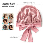 100% 22 Momme Mulberry Silk Bonnet for Sleeping Women, Larger Double Layer Silk Hair Wrap for Curly Short Long Hair, Non-Slip Sleep Cap Turban with Elastic Tie Band for Hair Care, Pink