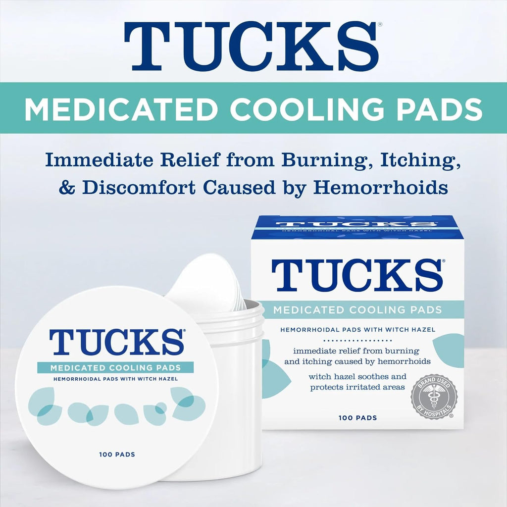 Medicated Cooling Pads, 100 Count – Hemorrhoid Pads with Witch Hazel, Cleanses Sensitive Areas, Protects from Irritation, Hemorrhoid Treatment, Medicated Pads Used by Hospitals