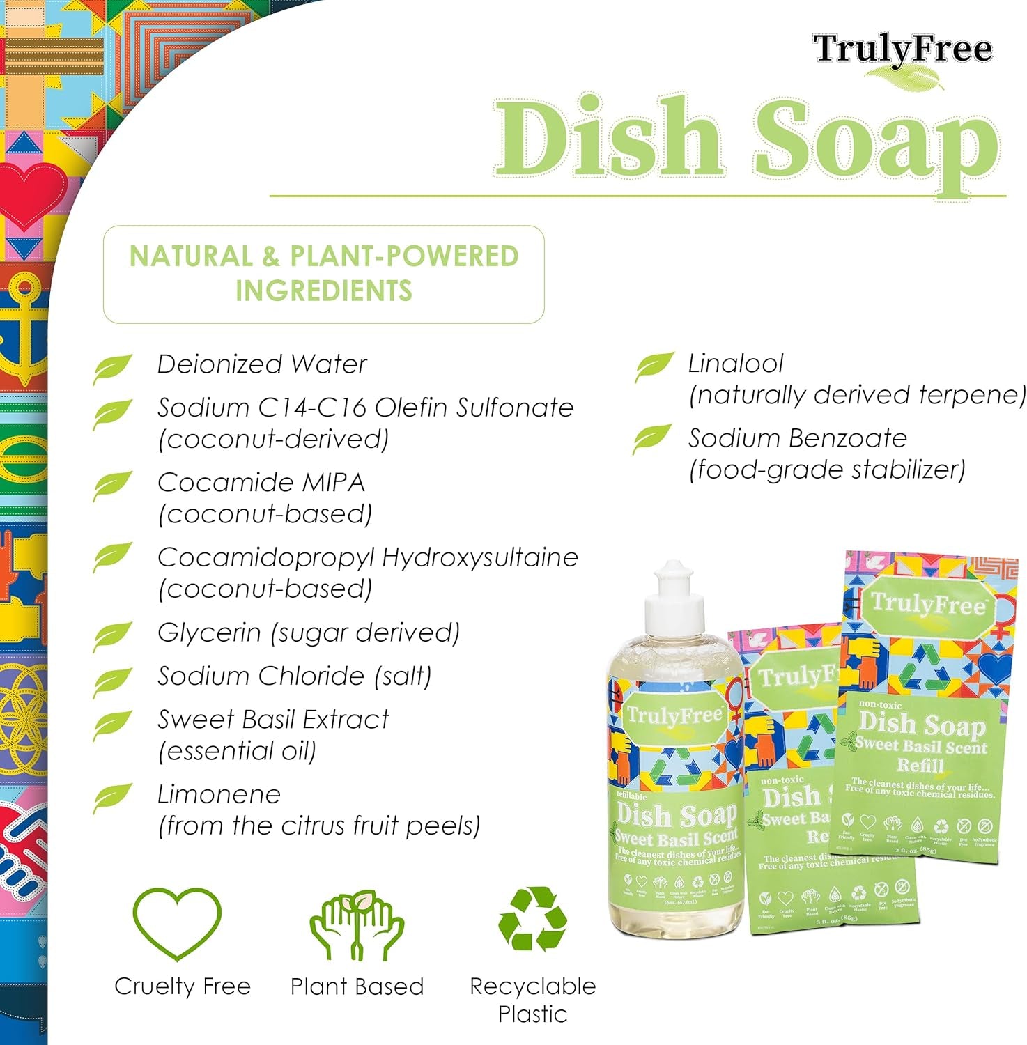 Non Toxic Dish Soap Kit | Natural Concentrated Dishwashing Liquid - Sweet Basil Scent | Organic Plant-Based | Family Safe - Eco-Friendly Formula | 16 Fl Oz
