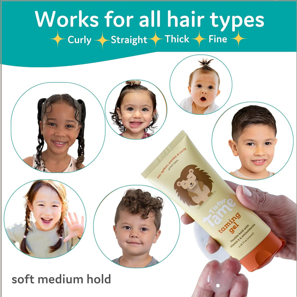 - Hair Taming Gel for Toddlers, Babies, and Kids - Vegan & Natural Hair Gel, Anti-Frizz, Non-Sticky, Styling Gel for Girls & Boys, Vitamin E Infused - 3.38 Fl Oz