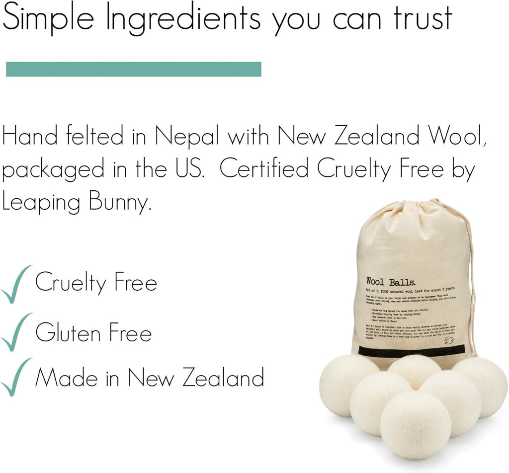 Wool Dryer Balls | XL, Premium Organic Fabric Softener, Hypoallergenic, Hand-Felted, Reusable, Reduce Drying Time | White, Set of 6