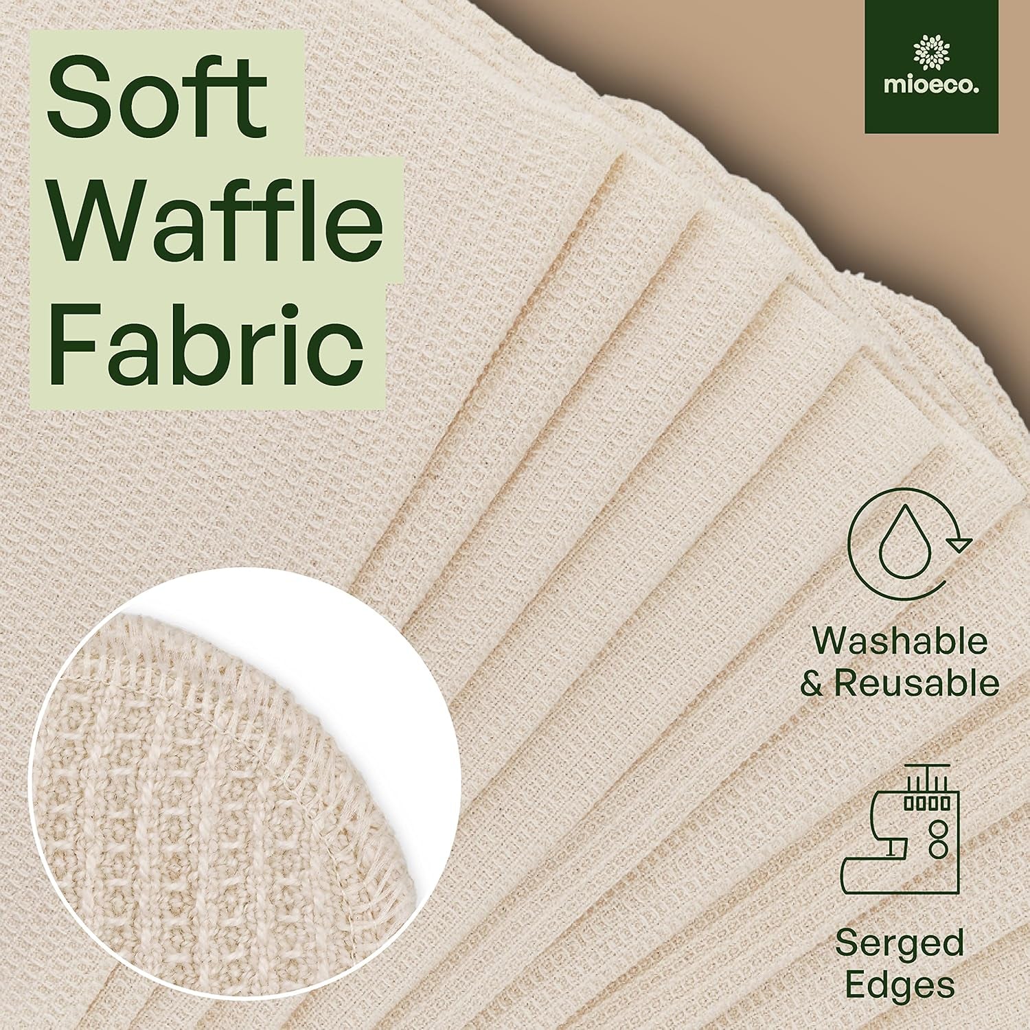 10 Pack Reusable Kitchen Paper Towels Washable - Super Absorbent Natural Unpaper Towels - Natural Cotton - Reusable, Paperless Kitchen Dish Cloths - 100% Organic