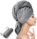 Large Hair Towel Wrap for Women, Super Absorbent Microfiber Hair Towel for Curly Hair, Fast Drying Hair Turbans with Elastic,Hair Drying Towel Wrap for Hair Care 26.3" X 40" (Dark Gray)