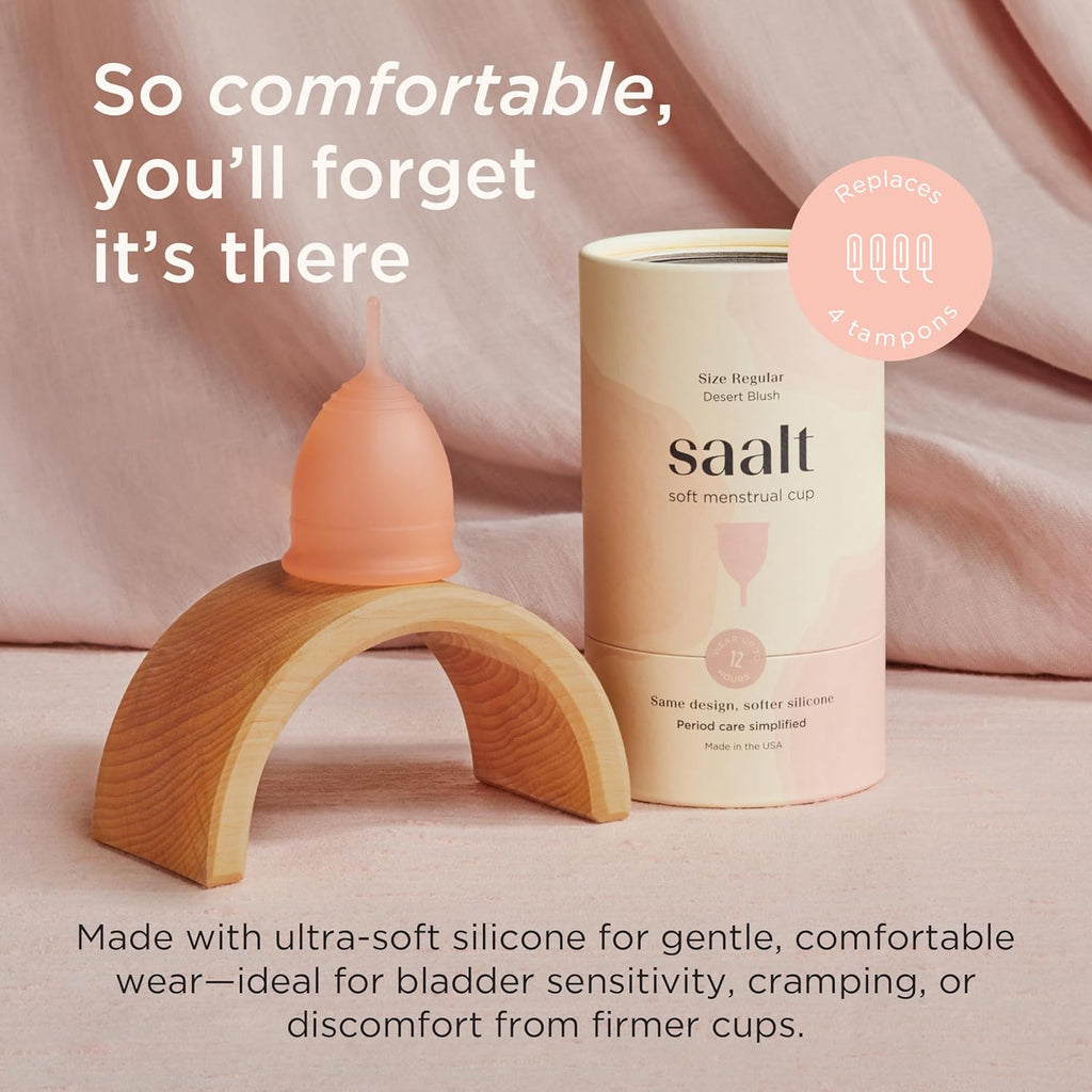 Soft Menstrual Cup – Reusable Period Cup – Made for Comfortable, Leak-Free Protection up to 12 Hours – BPA & Latex Free – Includes Cup & Carry Bag (Small, Desert Blush)