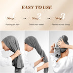 Large Hair Towel Wrap for Women, Super Absorbent Microfiber Hair Towel for Curly Hair, Fast Drying Hair Turbans with Elastic,Hair Drying Towel Wrap for Hair Care 26.3" X 40" (Dark Gray)