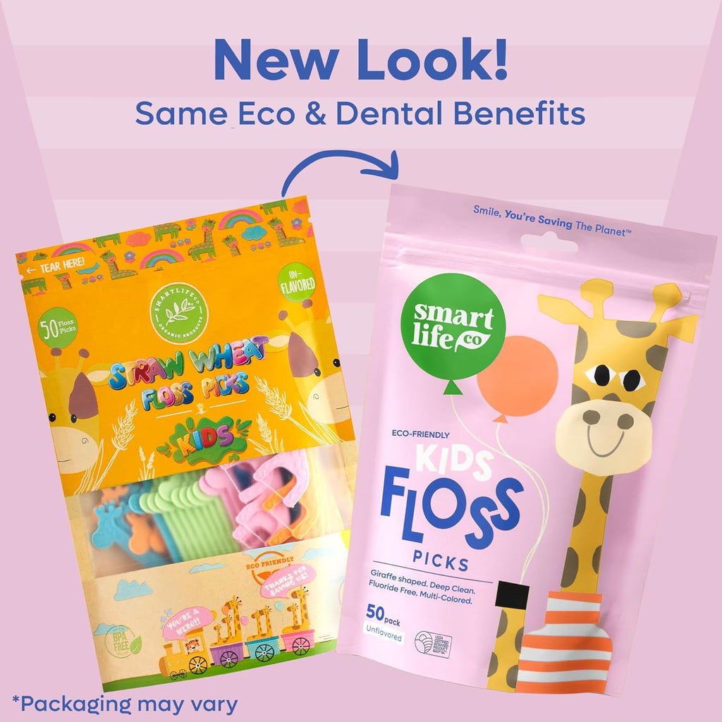 Eco-Friendly Kids Flossers (100Ct) - the Original Straw Wheat Dental Floss Picks for Children, Fluoride & PFA Free, Toothpick Flossing Sticks for Toddler Teeth, No Shred Thread, Unflavored