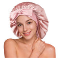 100% 22 Momme Mulberry Silk Bonnet for Sleeping Women, Larger Double Layer Silk Hair Wrap for Curly Short Long Hair, Non-Slip Sleep Cap Turban with Elastic Tie Band for Hair Care, Pink