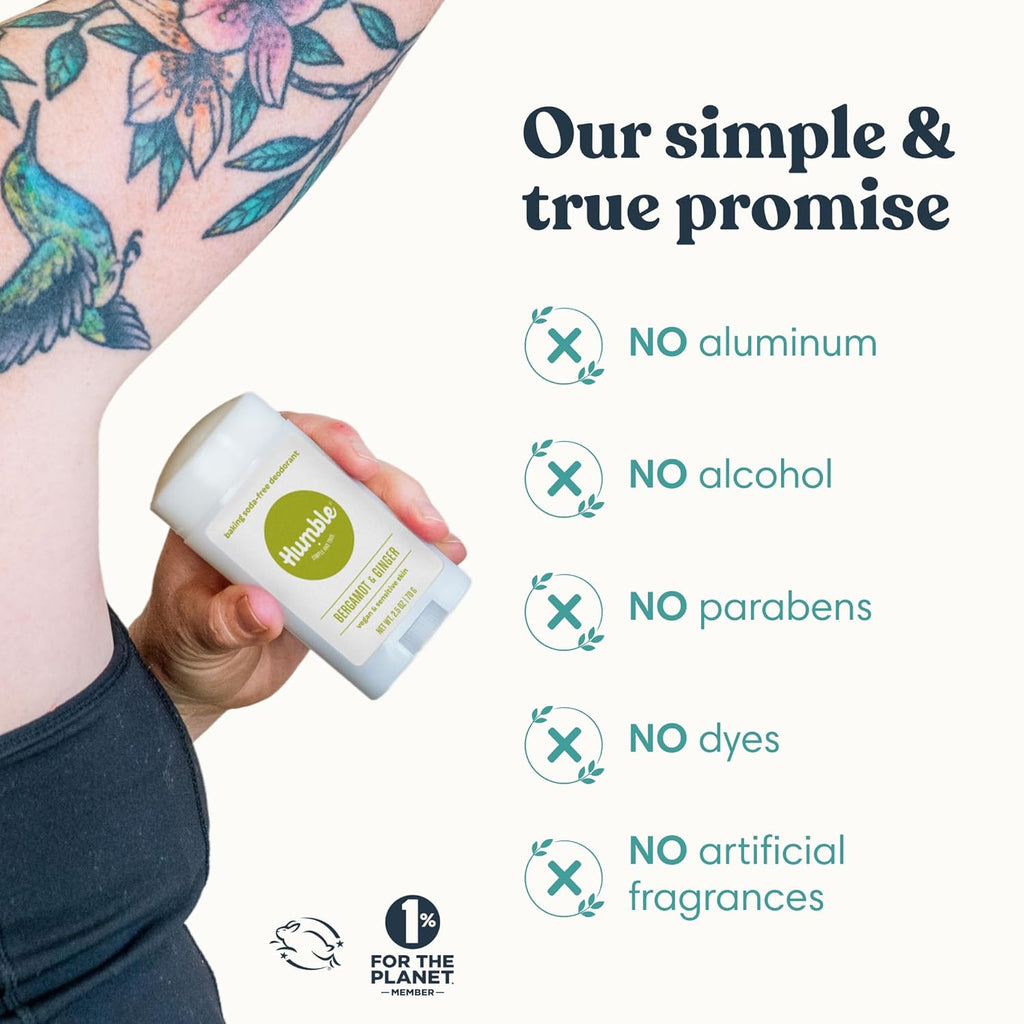Humble Aluminum-Free Deodorant for Women & Men, Palo Santo, Lavender & Bergamot - Baking Soda-Free Natural Deodorant Stick for Sensitive Skin with Essential Oils for Long-Lasting Odor Control