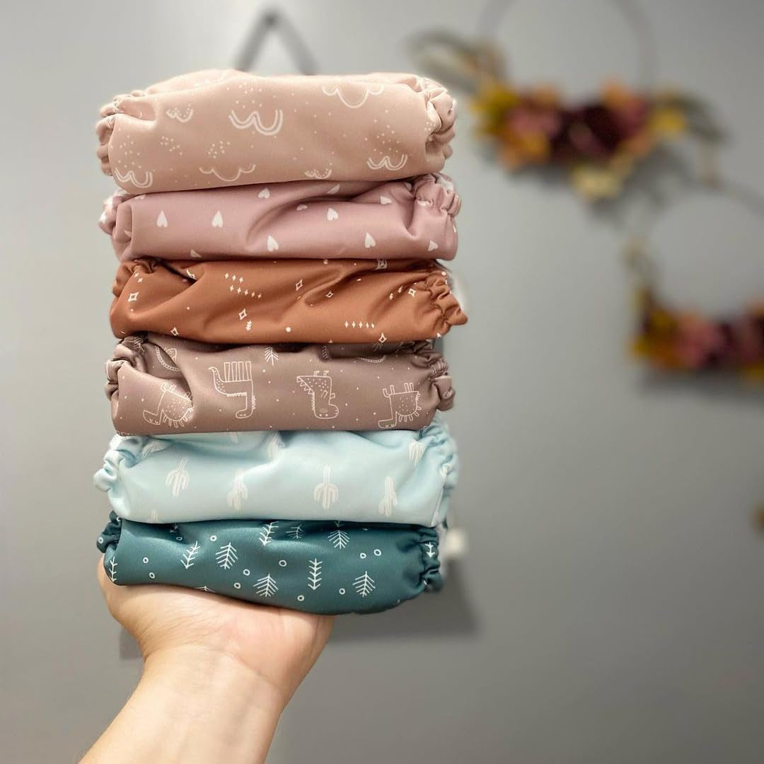 3.0 Pocket Cloth Diapers for Babies with Suede Cloth Lining, 6 Pack with 6 4-Layer Natural Diaper Inserts - Reusable and Washable Pocket Diapers (Simply Neutral)