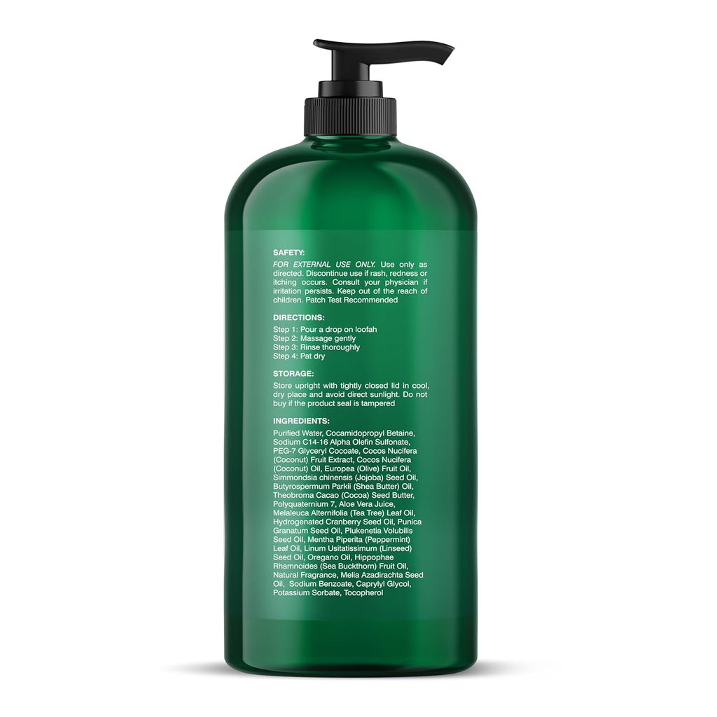 Tea Tree Body Wash -16 Fl Oz- All-Natural & Odor-Control Shower Gel for Acne, Athlete’S Foot, Ringworm, Jock Itch & Healthy Skin, Sulfate & Paraben Free, for Men & Women