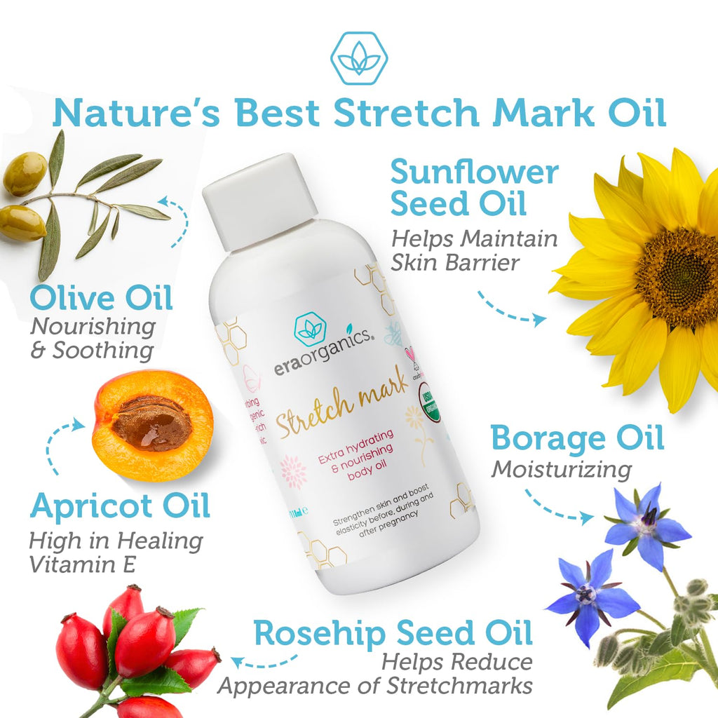 Organic Stretch Mark Oil for Pregnancy - Extra Moisturizing Belly Oil for Pregnancy - Pregnancy Oil to Prevent Stretch Marks - Pregnancy Must Haves