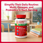 Organic Kids Multivitamin Gummies: Probiotics, Omega 3 (ALA), Vitamin D3, C, Vitamin B12, B6, A, K & Zinc for Immune Support, Biotin, Three Fruit Flavors, 120 Count (30 Day Supply)