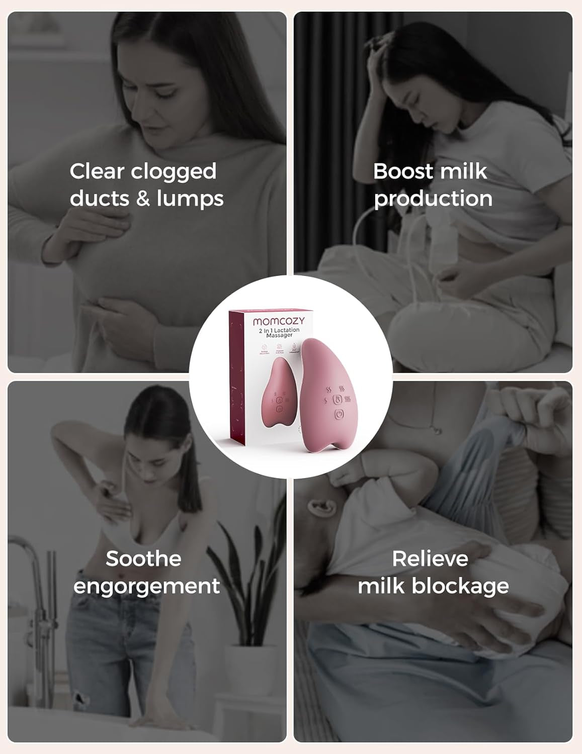 A1Pro Lactation Massager, Deep Vibration & Rapid Heating for Clog Relief & Efficient Pumping, Breastfeeding Essentials with Memory Function & Fast Charging, for Postpartum Mom