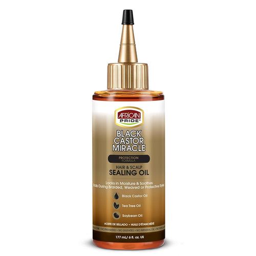 Black Castor Miracle Hair & Scalp Sealing Oil – Hair Oil with Black Castor, Tea Tree & Soybean Oil for Moisture Lock, Scalp Relief & Growth Support | 6Oz