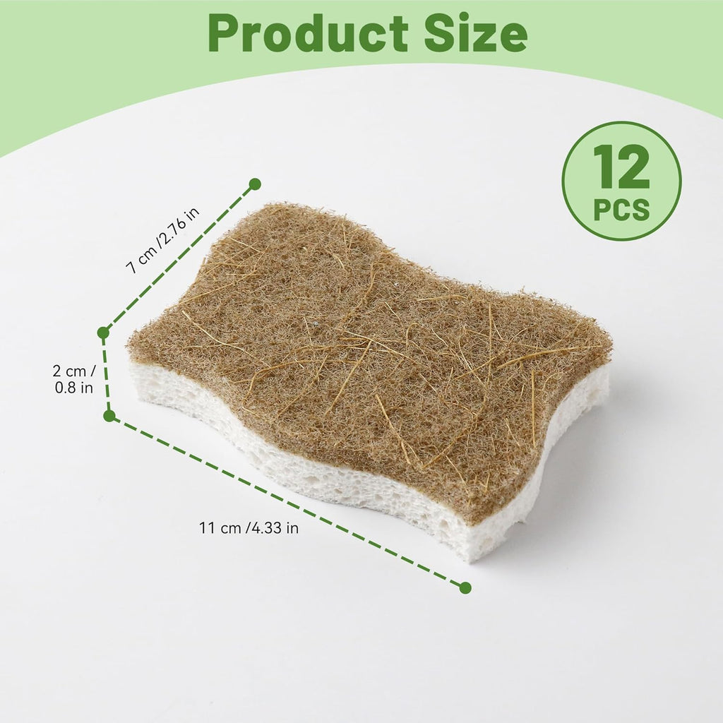 12 Pack Natural Cellulose Sponges for Dishes - Non-Scratch Kitchen Scrub Sponges - 100% Biodegradable & Eco-Friendly Cleaning Sponges for Non-Stick Cookware, Bathroom & Household