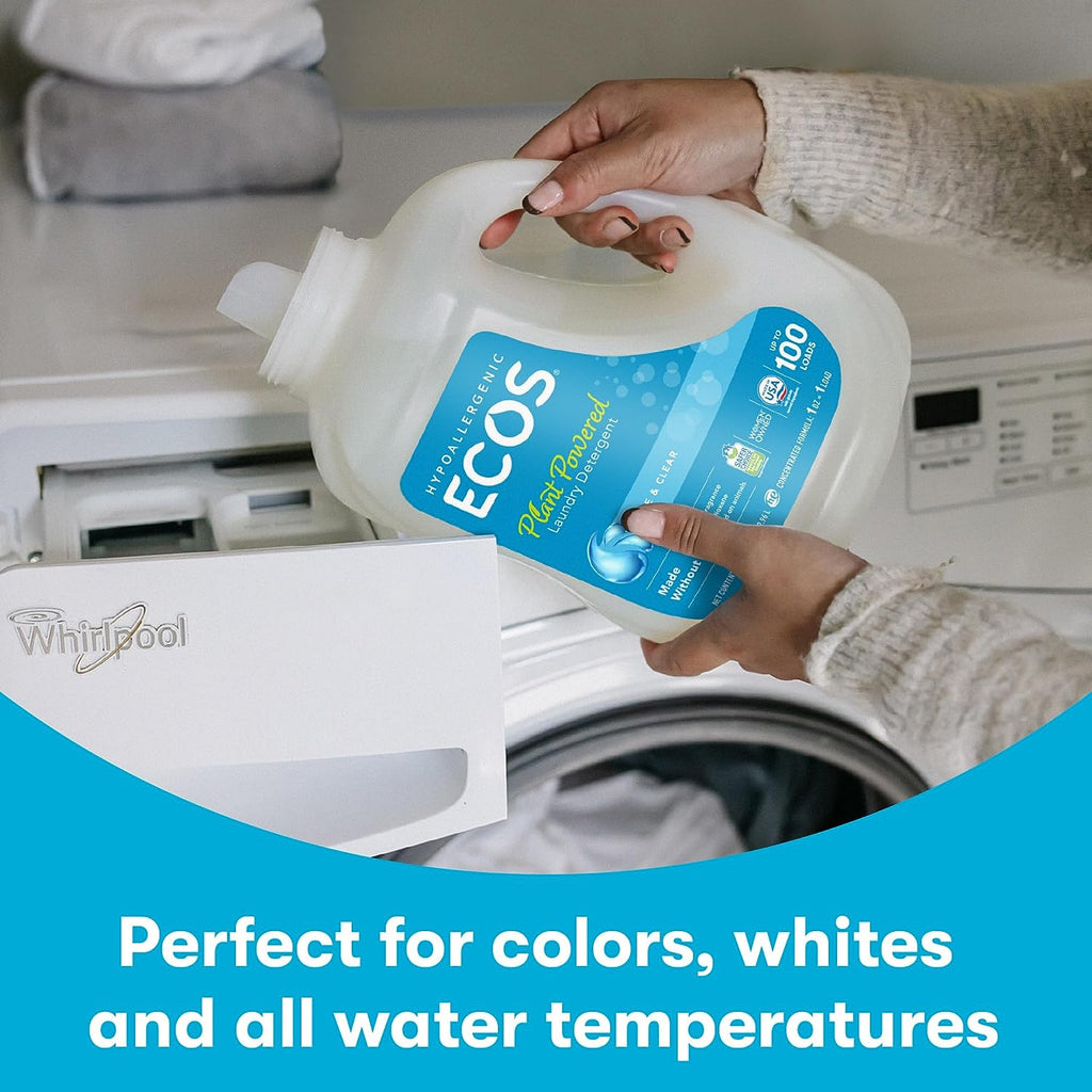 Laundry Detergent Liquid, 100 Loads - Dermatologist Tested Laundry Soap - Hypoallergenic, EPA Safer Choice Certified, Plant-Powered - Free & Clear, 50 Fl Oz (Pack of 2)