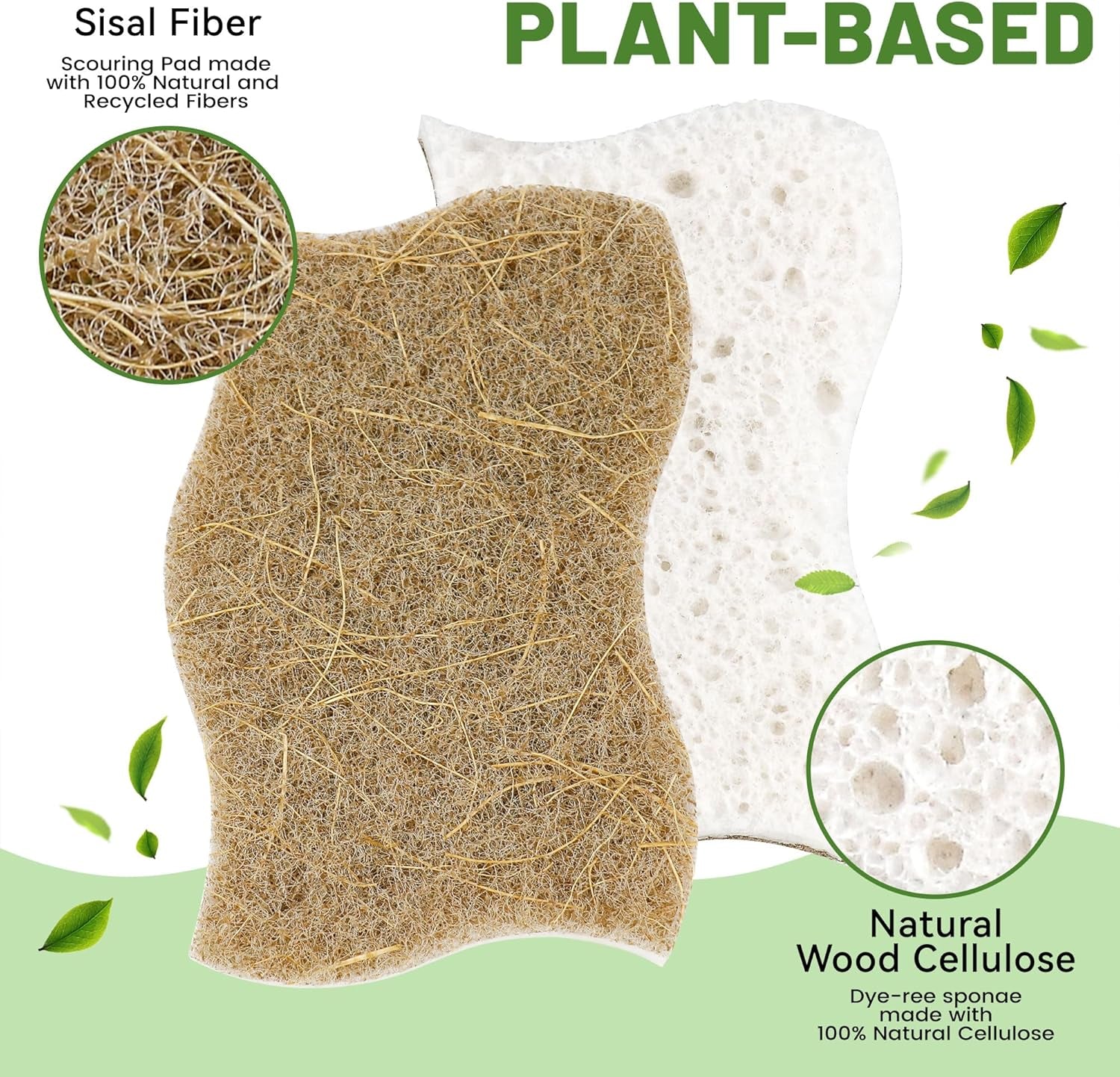 12 Pack Natural Cellulose Sponges for Dishes - Non-Scratch Kitchen Scrub Sponges - 100% Biodegradable & Eco-Friendly Cleaning Sponges for Non-Stick Cookware, Bathroom & Household