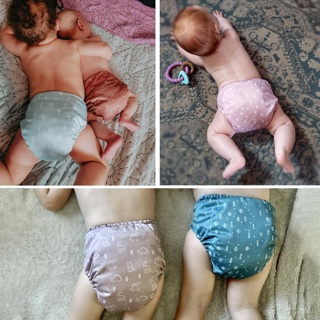 3.0 Pocket Cloth Diapers for Babies with Suede Cloth Lining, 6 Pack with 6 4-Layer Natural Diaper Inserts - Reusable and Washable Pocket Diapers (Simply Neutral)