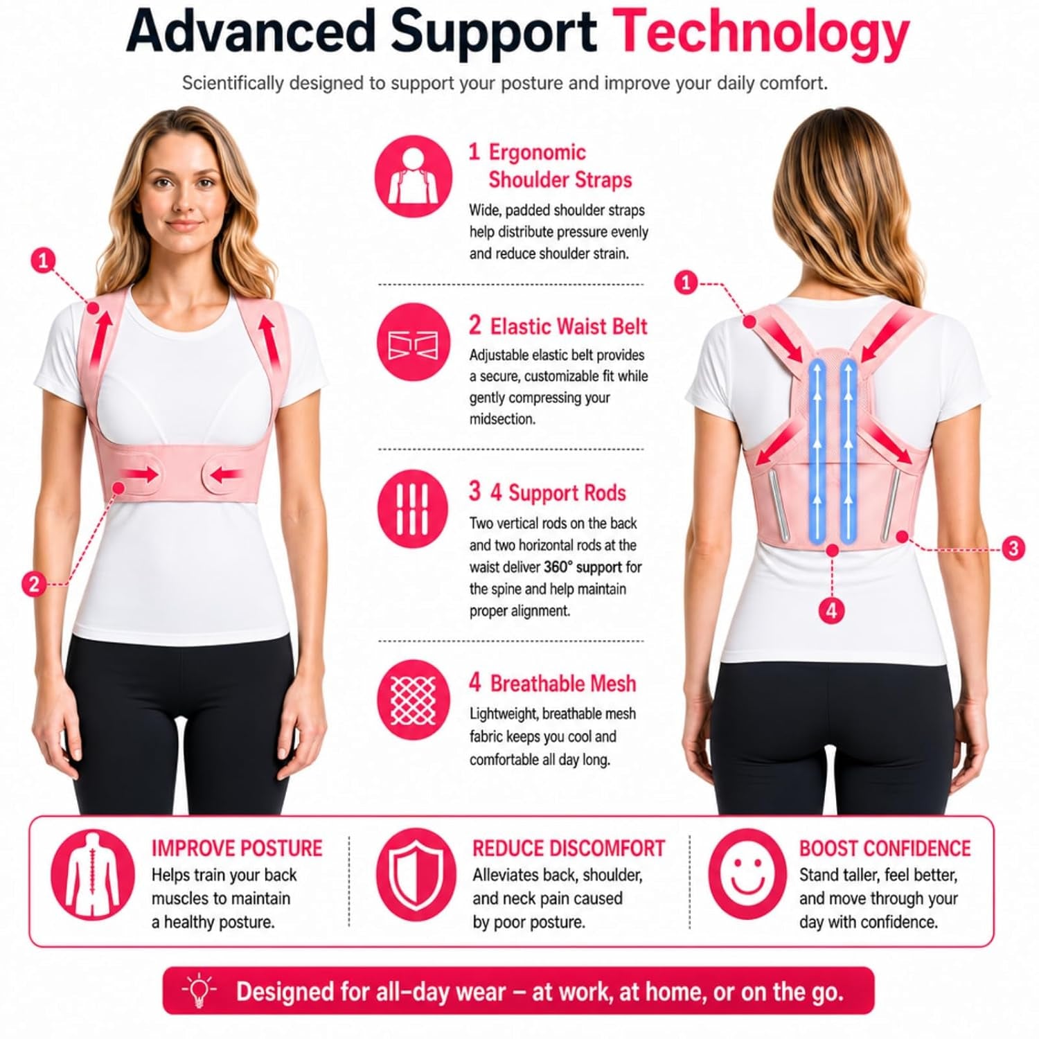 Back Brace Posture Corrector for Women - Adjustable Posture Brace for Women under Clothes - Back Brace for Posture Upper Back Support - Invisible Comfort for Office Daily Wear - Comfortable Hunchback Slouching for Neck Shoulder Back Straightener (Medium)