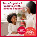 Organic Kids Multivitamin Gummies: Probiotics, Omega 3 (ALA), Vitamin D3, C, Vitamin B12, B6, A, K & Zinc for Immune Support, Biotin, Three Fruit Flavors, 120 Count (30 Day Supply)