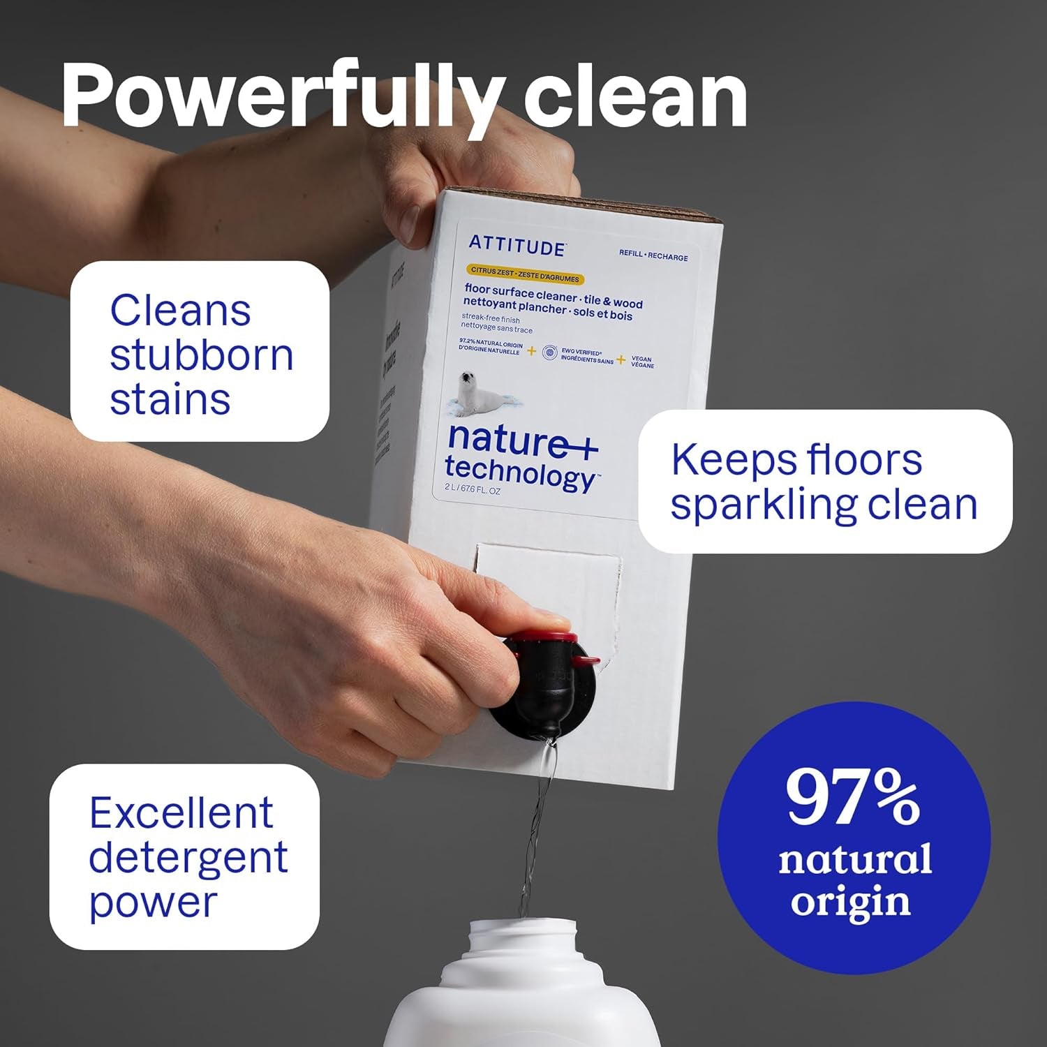 Floor Cleaner, EWG Verified, Streak-Free, Vegan & Plant-Based for Tile, Wood & Laminate Floors, Citrus Zest Scent, 35.2 Fl Oz