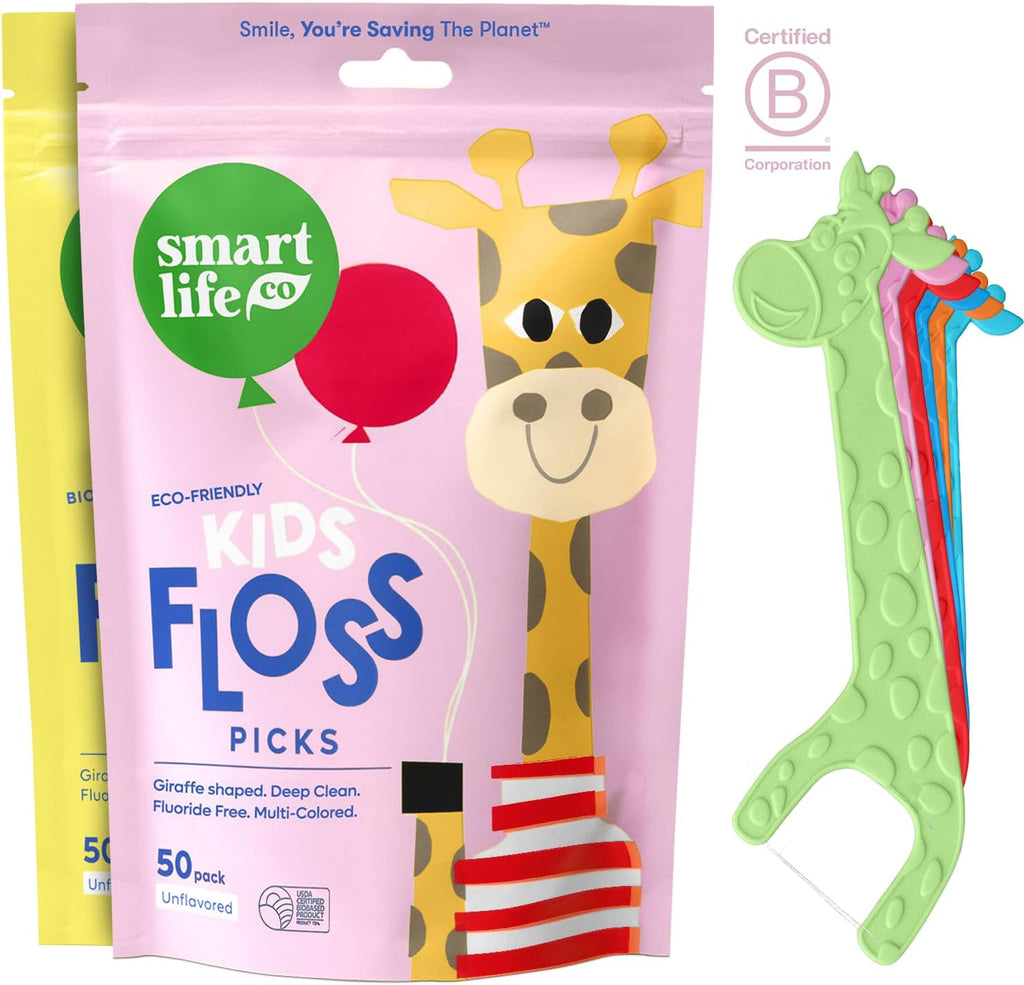 Eco-Friendly Kids Flossers (100Ct) - the Original Straw Wheat Dental Floss Picks for Children, Fluoride & PFA Free, Toothpick Flossing Sticks for Toddler Teeth, No Shred Thread, Unflavored