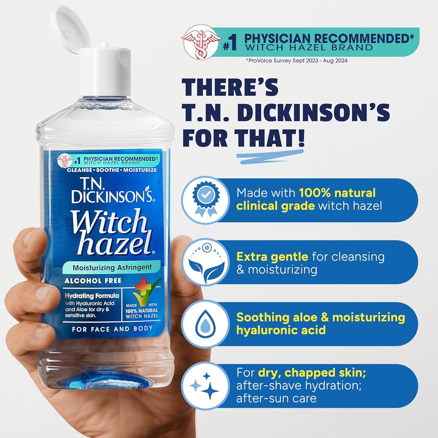 Witch Hazel Alcohol Free Moisturizing Astringent | 100% Natural Witch Hazel | Calms, Nourishes, Hydrates Skin | for Face & Body | 16 Fl Oz