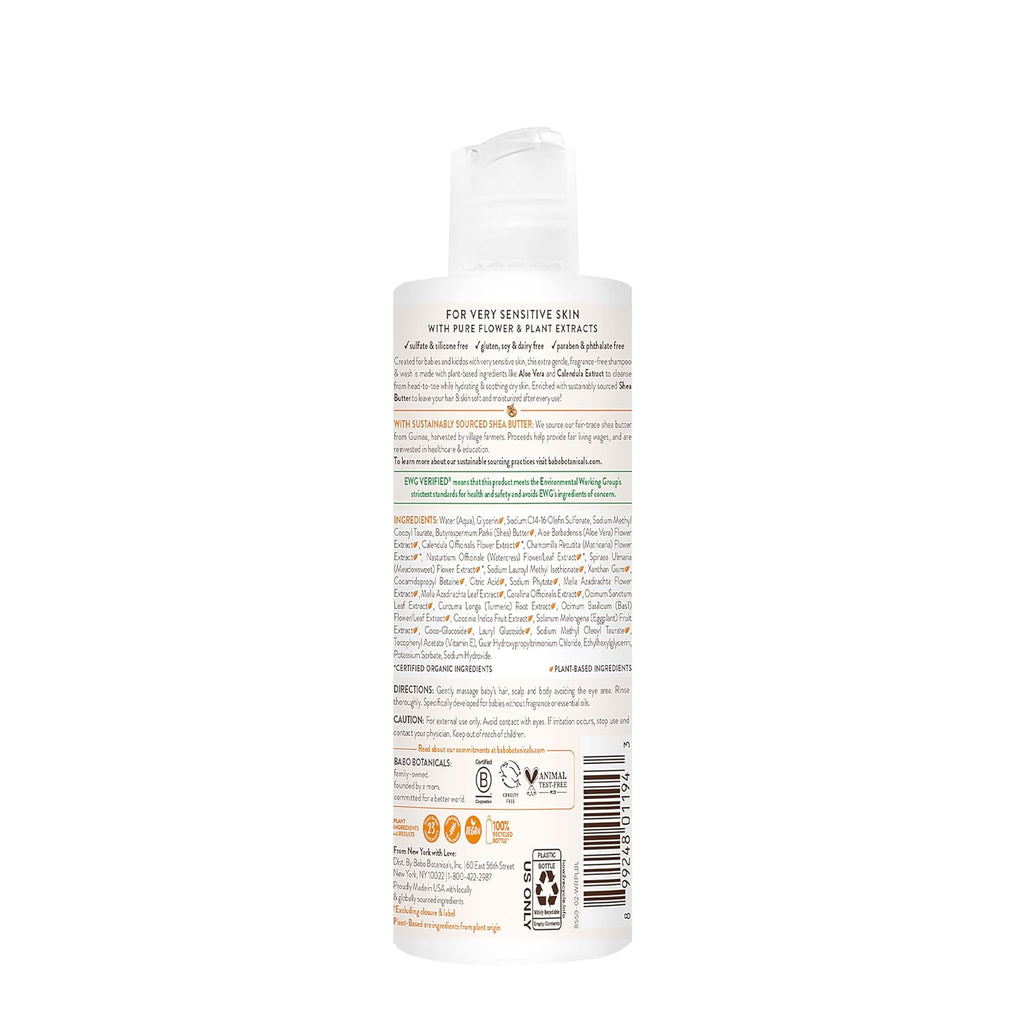 Sensitive Baby Fragrance-Free 2-In-1 Shampoo & Wash - Shea Butter, Calendula & Aloe Vera - EWG Verified - Cruelty-Free - Vegan - Pediatrician Tested - for Babies & Kids