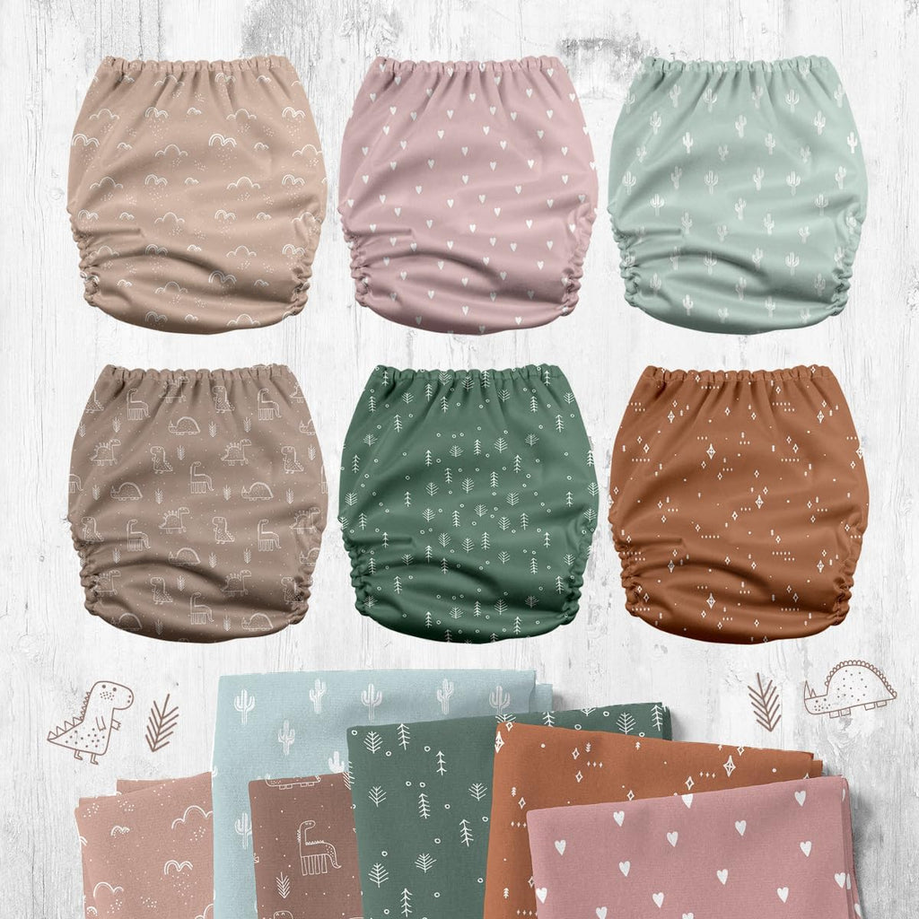 3.0 Pocket Cloth Diapers for Babies with Suede Cloth Lining, 6 Pack with 6 4-Layer Natural Diaper Inserts - Reusable and Washable Pocket Diapers (Simply Neutral)