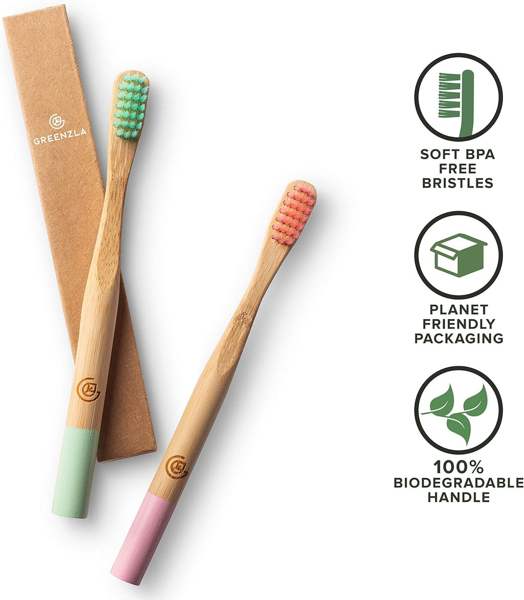 Kids Bamboo Toothbrushes, Natural Toothbrush Set, Soft Bristles, Durable Charcoal Wooden Brushes, Compostable Design for Toddlers and Children, 6 Pack