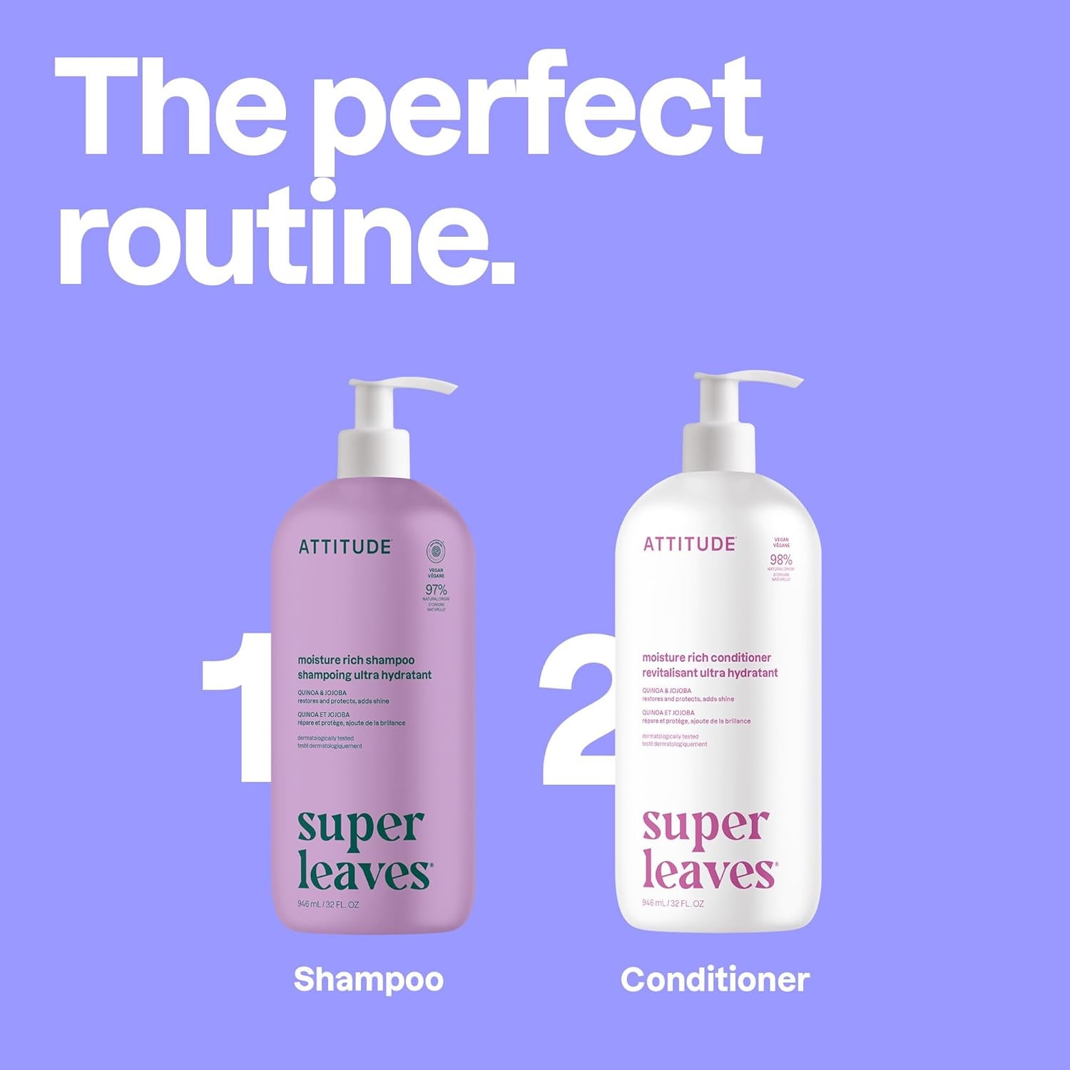 Moisture Rich Hair Conditioner, for Dry and Damaged Hair, Naturally Derived Ingredients, Vegan Detangler, Dermatologiocally Tested, Quinoa and Jojoba, 32 Fl Oz