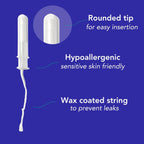 100% Organic Cotton Easy Glide Tampons with Compact Plant Based BPA Free Applicator, Chlorine Free, Toxin Free, Hypoallergenic, Dermatologically Tested, Fragrance Free, Super, 54 Count