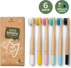 Kids Bamboo Toothbrushes, Natural Toothbrush Set, Soft Bristles, Durable Charcoal Wooden Brushes, Compostable Design for Toddlers and Children, 6 Pack