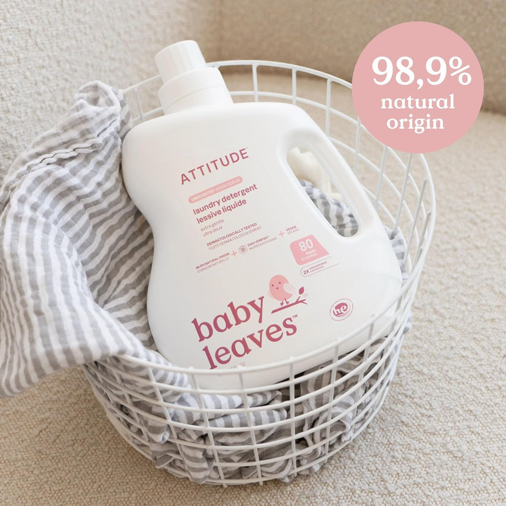 Baby Laundry Detergent Liquid, EWG Verified, Safe for Baby Clothes, Infant and Newborn, Vegan and Naturally Derived Washing Soap, HE Compatible, Unscented, 80 Loads, 67.6 Fl Oz