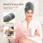 Large Hair Towel Wrap for Women, Super Absorbent Microfiber Hair Towel for Curly Hair, Fast Drying Hair Turbans with Elastic,Hair Drying Towel Wrap for Hair Care 26.3" X 40" (Dark Gray)