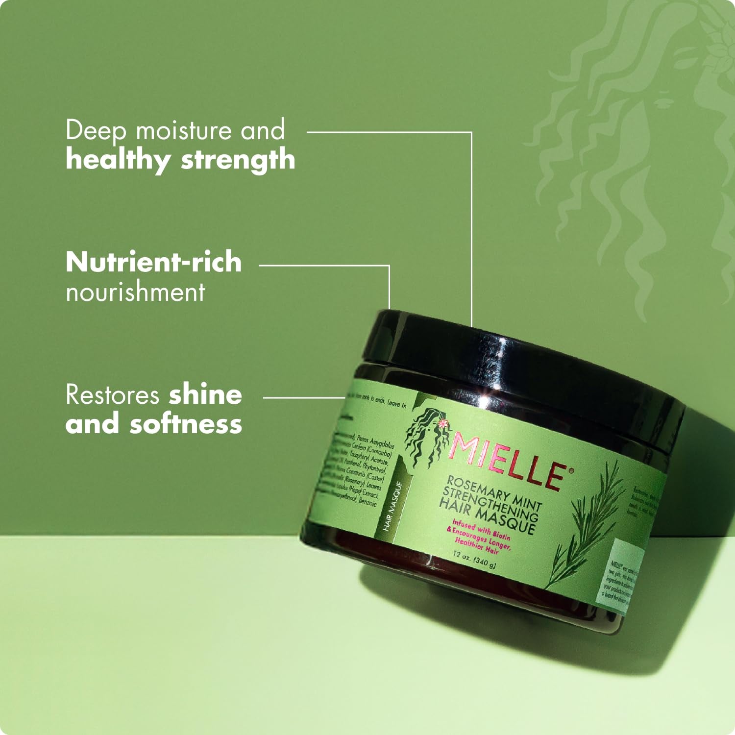 Organics Rosemary Mint Strengthening Hair Mask, Deep Conditioning Treatment Enriched with Biotin, Honey & Coconut Oil - Helps Encourage Longer, Healthier Strands, 12 Ounce