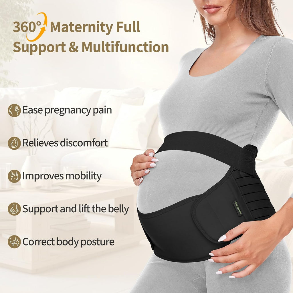 Maternity Belt, Pregnancy 3 in 1 Support Belt for Back/Pelvic/Hip Pain, Maternity Band Belly Support for Pregnancy Belly Support Band (M: Fit Ab 35.5"-47.3", Black)