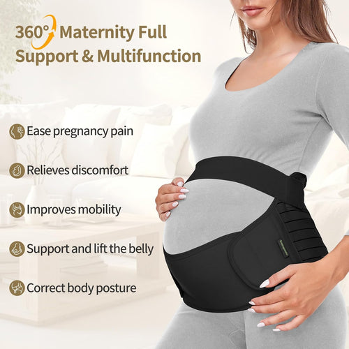 Maternity Belt, Pregnancy 3 in 1 Support Belt for Back/Pelvic/Hip Pain, Maternity Band Belly Support for Pregnancy Belly Support Band (M: Fit Ab 35.5"-47.3", Black)