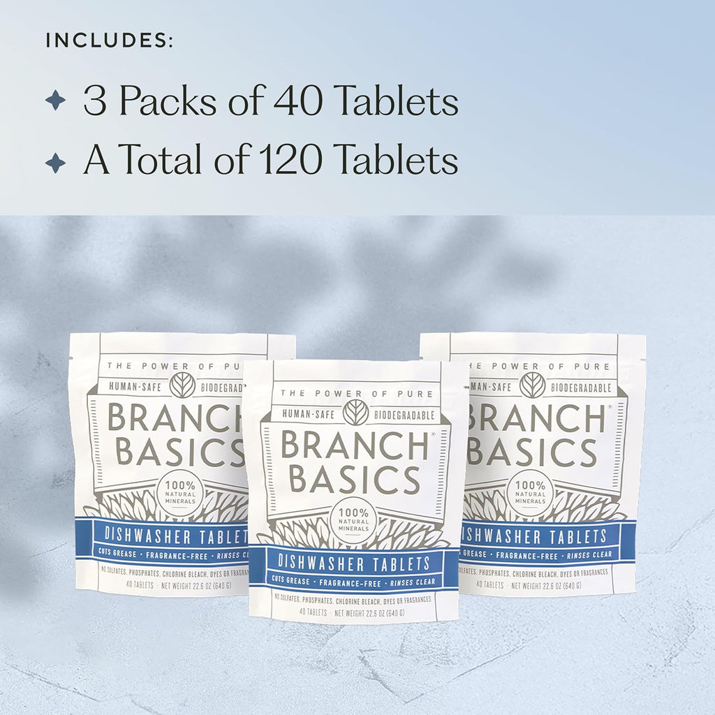 Dishwasher Tablets – 120 Ct | Plastic-Free, Fragrance-Free, Human-Safe | Delivers a Powerful Clean without Harsh Chemicals (40 Count, Pack of 3)